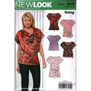 New Look 6915 Sewing Pattern Misses Easy Tops Cowl Scoop Neck Sizes 8-18